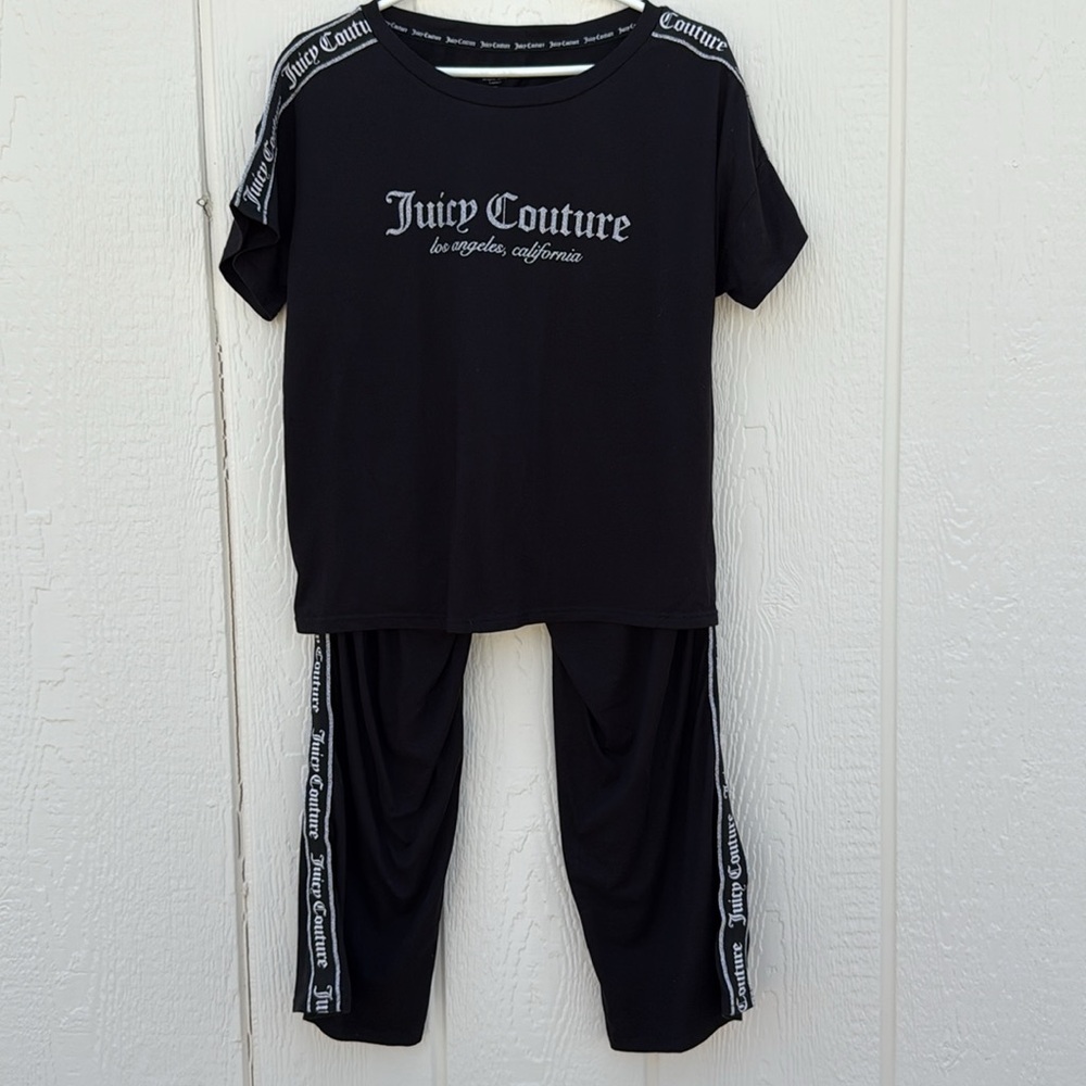 Juicy Couture Black Sleepwear Lounge Set Women’s Size XL Stretchy Short Sleeves